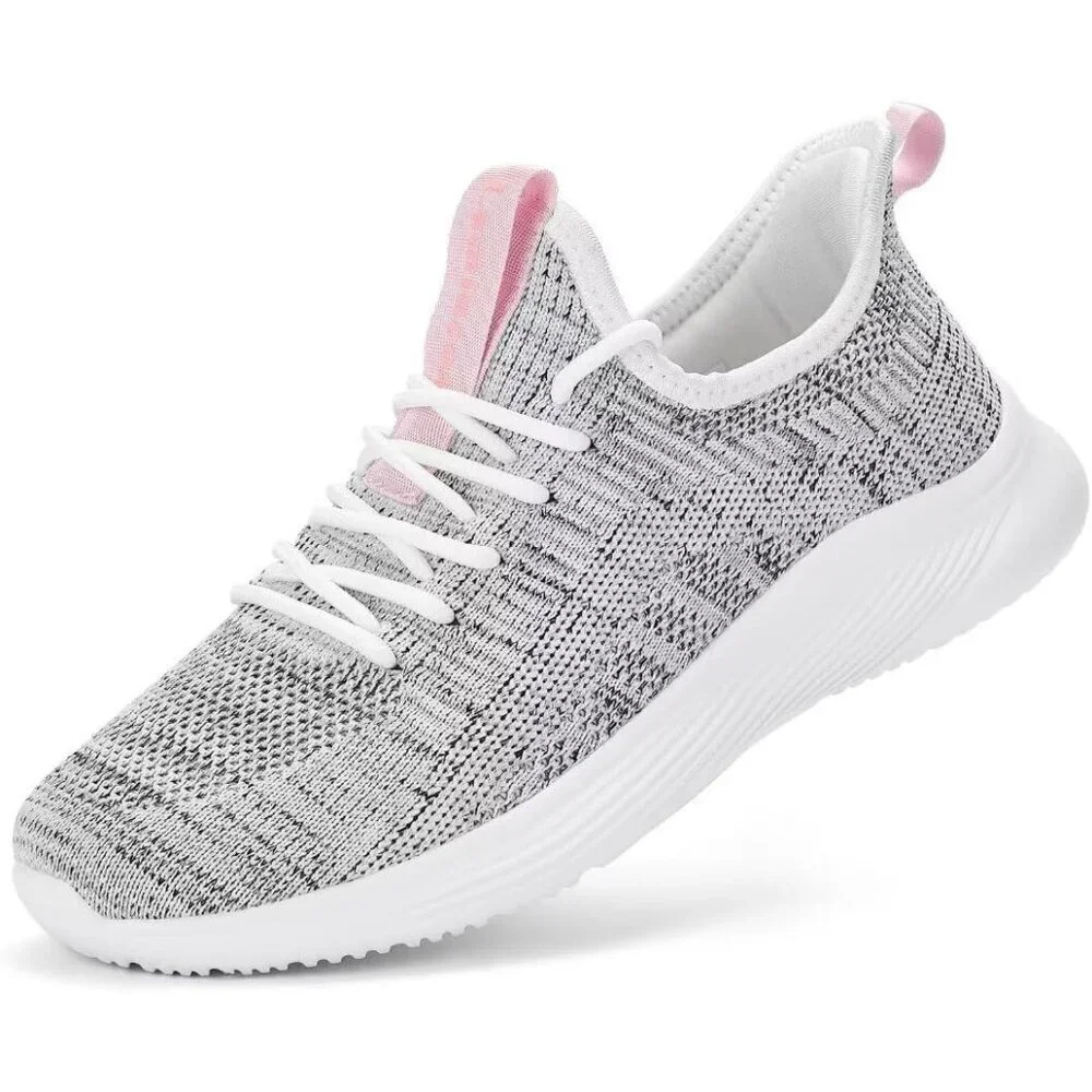 Women's Ash White Non Slip Casual Running Lightweight Mesh Fashion Sneakers